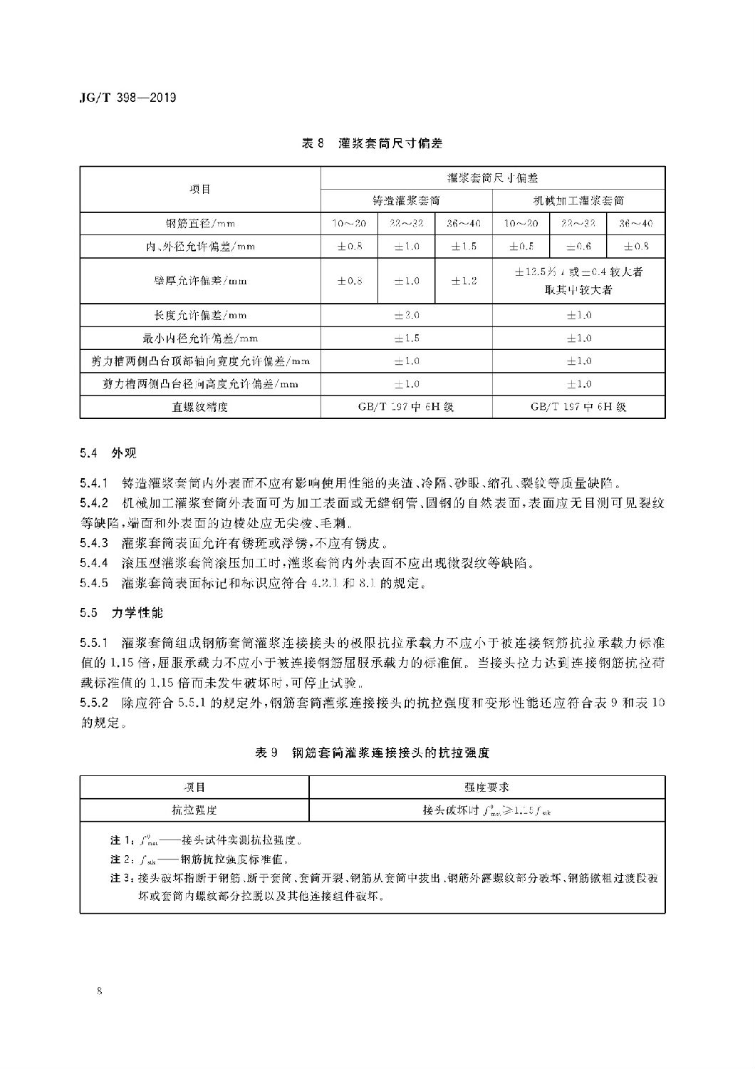 鋼筋連接用灌漿套筒JG/T 398-2019