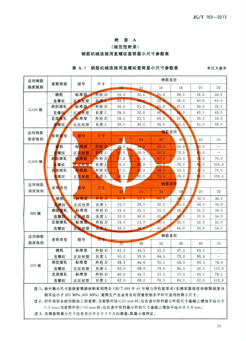 國標(biāo)鋼筋套筒規(guī)格尺寸表